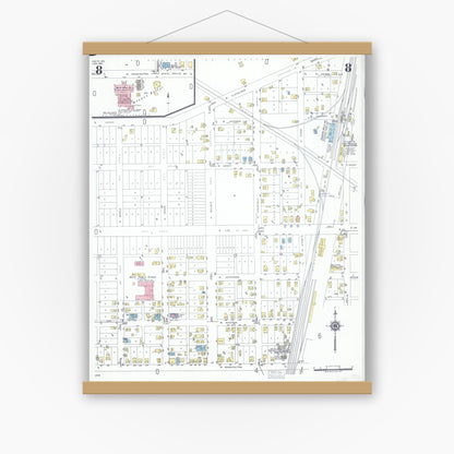 Old map wall art mockup — magnetic wood frame on white wall — Sanborn Fire Insurance Map from Hayti, Pemiscot County, Missouri (1951), Sheet #0008