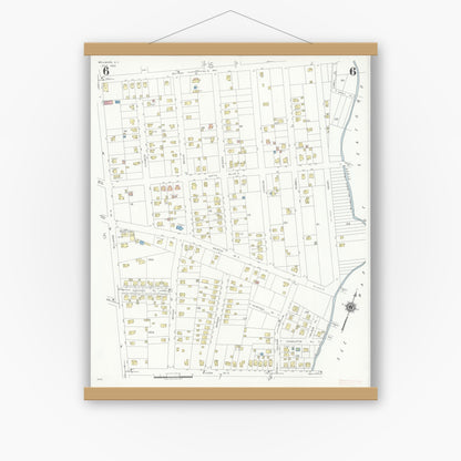 Old map wall art mockup — magnetic wood frame on white wall — Sanborn Fire Insurance Map from Bellmore, Nassau County, New York (1940), Sheet #0006