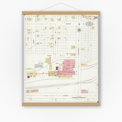 Old map wall art mockup — magnetic wood frame on white wall — Sanborn Fire Insurance Map from Escanaba, Delta County, Michigan (1906), Sheet #0024
