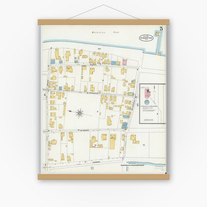 Old map wall art mockup — magnetic wood frame on white wall — Sanborn Fire Insurance Map from Saint Augustine, Saint John's County, Florida (1904), Sheet #0005