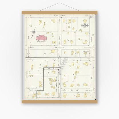 Old map wall art mockup — magnetic wood frame on white wall — Sanborn Fire Insurance Map from Brenham, Washington County, Texas (1912), Sheet #0013