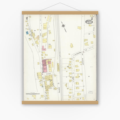 Old map wall art mockup — magnetic wood frame on white wall — Sanborn Fire Insurance Map from Mount Kisco, Westchester County, New York (1925), Sheet #0002