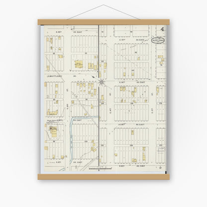 Old map wall art mockup — magnetic wood frame on white wall — Sanborn Fire Insurance Map from Ashland, Ashland County, Wisconsin (1895), Sheet #0004