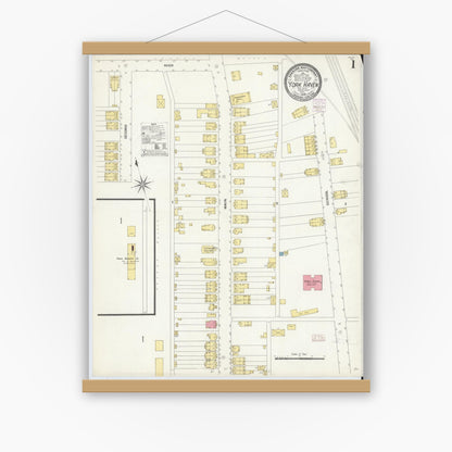 Old map wall art mockup — magnetic wood frame on white wall — Sanborn Fire Insurance Map from York Haven, York County, Pennsylvania (1908), Sheet #0001