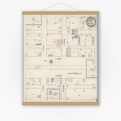 Old map wall art mockup — magnetic wood frame on white wall — Sanborn Fire Insurance Map from Grandview, Johnson County, Texas (1888), Sheet #0001