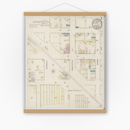 Old map wall art mockup — magnetic wood frame on white wall — Sanborn Fire Insurance Map from Fowler, Benton County, Indiana (1886) - Complete Map Set