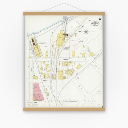 Old map wall art mockup — magnetic wood frame on white wall — Sanborn Fire Insurance Map from Beaumont, Jefferson County, Texas (1902), Sheet #0005
