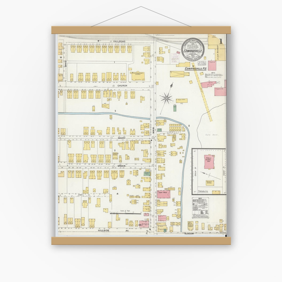 Old map wall art mockup — magnetic wood frame on white wall — Sanborn Fire Insurance Map from Edwardsville, Luzerne County, Pennsylvania (1903) - Complete Map Set