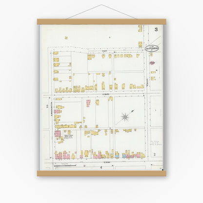 Old map wall art mockup — magnetic wood frame on white wall — Sanborn Fire Insurance Map from Shippensburg, Cumberland And Franklin Counties, Pennsylvania (1899), Sheet #0003