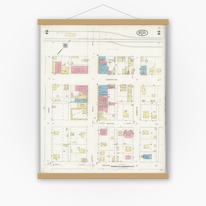Old map wall art mockup — magnetic wood frame on white wall — Sanborn Fire Insurance Map from Miami, Roberts County, Texas (1929), Sheet #0002