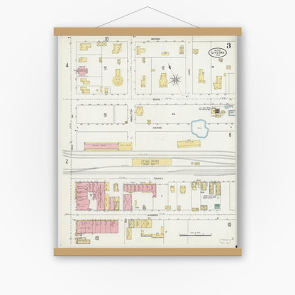 Old map wall art mockup — magnetic wood frame on white wall — Sanborn Fire Insurance Map from Live Oak, Suwanee County, Florida (1906), Sheet #0003
