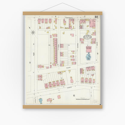 Old map wall art mockup — magnetic wood frame on white wall — Sanborn Fire Insurance Map from Norristown, Montgomery County, Pennsylvania (1896), Sheet #0010