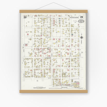 Old map wall art mockup — magnetic wood frame on white wall — Sanborn Fire Insurance Map from Laredo, Webb County, Texas (1925), Sheet #0019