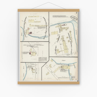 Old map wall art mockup — magnetic wood frame on white wall — Sanborn Fire Insurance Map from Leominster, Worcester County, Massachusetts (1884), Sheet #0007