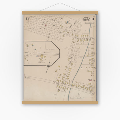 Old map wall art mockup — magnetic wood frame on white wall — Sanborn Fire Insurance Map from Penn Yan, Yates County, New York (1922), Sheet #0011