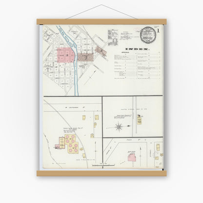 Old map wall art mockup — magnetic wood frame on white wall — Sanborn Fire Insurance Map from Grand Ledge, Eaton County, Michigan (1892), Sheet #0001