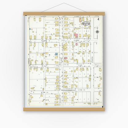 Old map wall art mockup — magnetic wood frame on white wall — Sanborn Fire Insurance Map from Bradford, Darke and Miami Counties, Ohio (1920), Sheet #0004