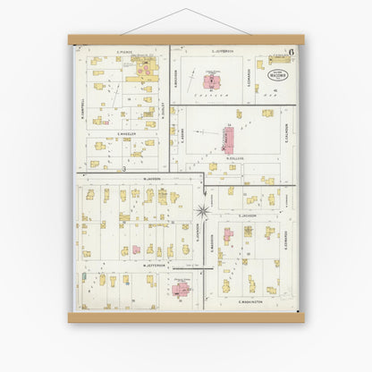 Old map wall art mockup — magnetic wood frame on white wall — Sanborn Fire Insurance Map from Macomb, Mcdonough County, Illinois (1898), Sheet #0006