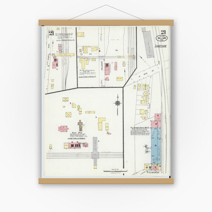 Old map wall art mockup — magnetic wood frame on white wall — Sanborn Fire Insurance Map from Bellaire, Belmont County, Ohio (1924), Sheet #0021