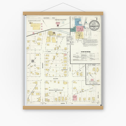 Old map wall art mockup — magnetic wood frame on white wall — Sanborn Fire Insurance Map from Blanchester, Clinton County, Ohio (1911) - Complete Map Set