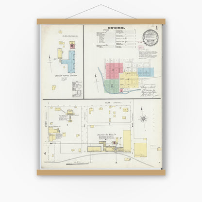 Old map wall art mockup — magnetic wood frame on white wall — Sanborn Fire Insurance Map from Belton, Bell County, Texas (1896), Sheet #0001