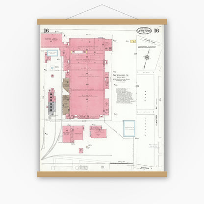Old map wall art mockup — magnetic wood frame on white wall — Sanborn Fire Insurance Map from Lewistown, Mifflin County, Pennsylvania (1923), Sheet #0016