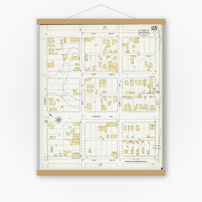 Old map wall art mockup — magnetic wood frame on white wall — Sanborn Fire Insurance Map from Ashland, Ashland County, Wisconsin (1901), Sheet #0025