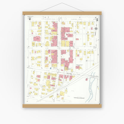 Old map wall art mockup — magnetic wood frame on white wall — Sanborn Fire Insurance Map from Minerva, Stark And Carroll Counties, Ohio (1933), Sheet #0002