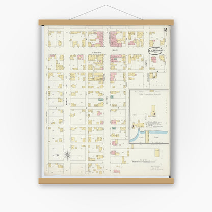 Old map wall art mockup — magnetic wood frame on white wall — Sanborn Fire Insurance Map from West Alexandria, Preble County, Ohio (1896), Sheet #0002