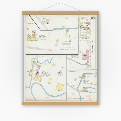 Old map wall art mockup — magnetic wood frame on white wall — Sanborn Fire Insurance Map from New Brunswick, Middlesex County, New Jersey (1892), Sheet #0028
