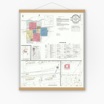 Old map wall art mockup — magnetic wood frame on white wall — Sanborn Fire Insurance Map from Rosenberg, Fort Bend County, Texas (1942), Sheet #0001