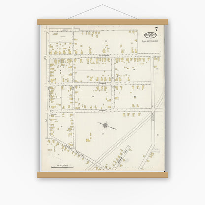 Old map wall art mockup — magnetic wood frame on white wall — Sanborn Fire Insurance Map from Plymouth, Washington County, North Carolina (1915), Sheet #0007