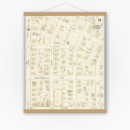 Old map wall art mockup — magnetic wood frame on white wall — Sanborn Fire Insurance Map from De Pere, Brown County, Wisconsin (1914), Sheet #0011
