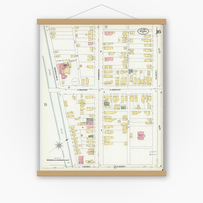 Old map wall art mockup — magnetic wood frame on white wall — Sanborn Fire Insurance Map from Rome, Oneida County, New York (1899), Sheet #0016