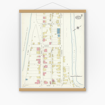Old map wall art mockup — magnetic wood frame on white wall — Sanborn Fire Insurance Map from Danville, Montour County, Pennsylvania (1913), Sheet #0002