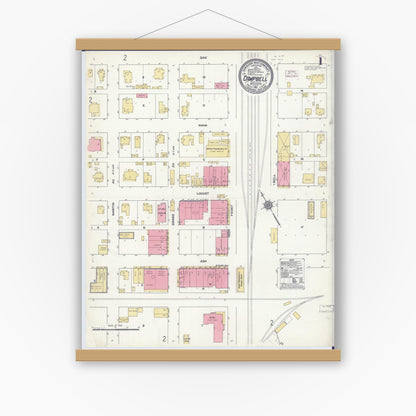 Old map wall art mockup — magnetic wood frame on white wall — Sanborn Fire Insurance Map from Campbell, Dunklin County, Missouri (1911) - Complete Map Set