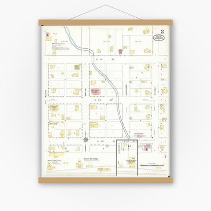 Old map wall art mockup — magnetic wood frame on white wall — Sanborn Fire Insurance Map from Madrid, Boone County, Iowa (1916), Sheet #0003