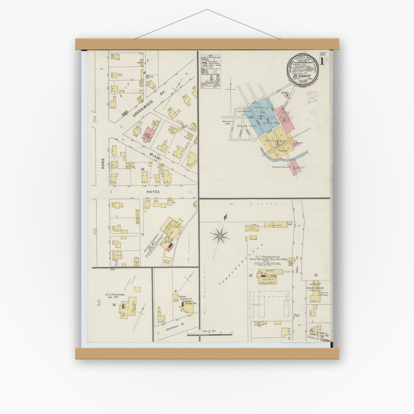 Old map wall art mockup — magnetic wood frame on white wall — Sanborn Fire Insurance Map from Degraff, Logan County, Ohio (1895) - Complete Map Set