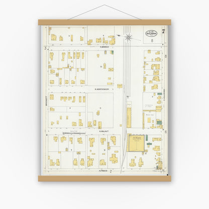 Old map wall art mockup — magnetic wood frame on white wall — Sanborn Fire Insurance Map from Sherman, Grayson County, Texas (1902), Sheet #0007