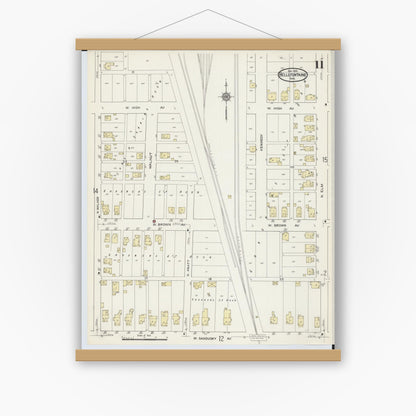 Old map wall art mockup — magnetic wood frame on white wall — Sanborn Fire Insurance Map from Bellefontaine, Logan County, Ohio (1914), Sheet #0011