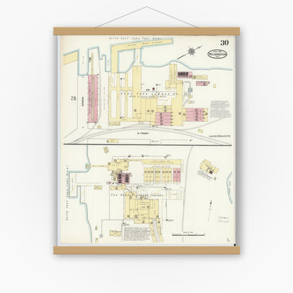 Old map wall art mockup — magnetic wood frame on white wall — Sanborn Fire Insurance Map from Wilmington, New Hanover County, North Carolina (1910), Sheet #0030