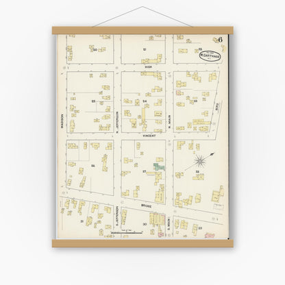 Old map wall art mockup — magnetic wood frame on white wall — Sanborn Fire Insurance Map from Carthage, Jefferson County, New York (1890), Sheet #0006