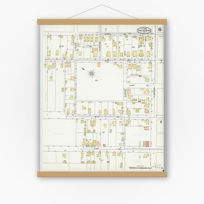 Old map wall art mockup — magnetic wood frame on white wall — Sanborn Fire Insurance Map from Philipsburg, Centre County, Pennsylvania (1904), Sheet #0006