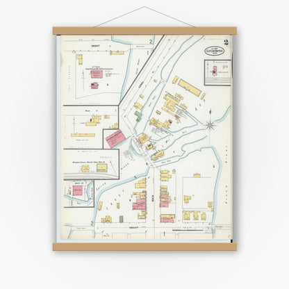 Old map wall art mockup — magnetic wood frame on white wall — Sanborn Fire Insurance Map from Eaton Rapids, Eaton County, Michigan (1900), Sheet #0002