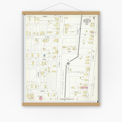 Old map wall art mockup — magnetic wood frame on white wall — Sanborn Fire Insurance Map from Wyandotte, Wayne County, Michigan (1912), Sheet #0002