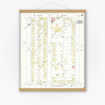 Old map wall art mockup — magnetic wood frame on white wall — Sanborn Fire Insurance Map from Ottumwa, Wapello County, Iowa (1909), Sheet #0008