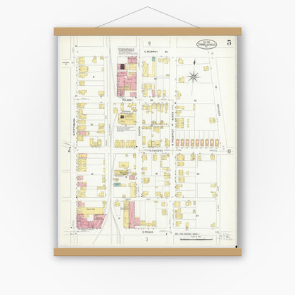 Old map wall art mockup — magnetic wood frame on white wall — Sanborn Fire Insurance Map from Connellsville, Fayette County, Pennsylvania (1908), Sheet #0005