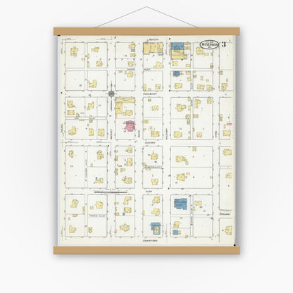 Old map wall art mockup — magnetic wood frame on white wall — Sanborn Fire Insurance Map from Mount Vernon, Lawrence County, Missouri (1918), Sheet #0003