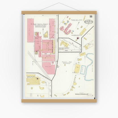 Old map wall art mockup — magnetic wood frame on white wall — Sanborn Fire Insurance Map from New Philadelphia, Tuscarawas County, Ohio (1910), Sheet #0018