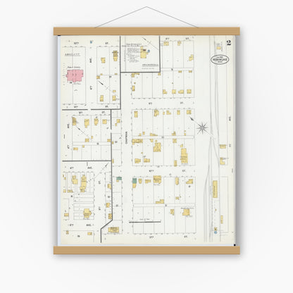 Old map wall art mockup — magnetic wood frame on white wall — Sanborn Fire Insurance Map from Heron Lake, Jackson County, Minnesota (1900), Sheet #0002